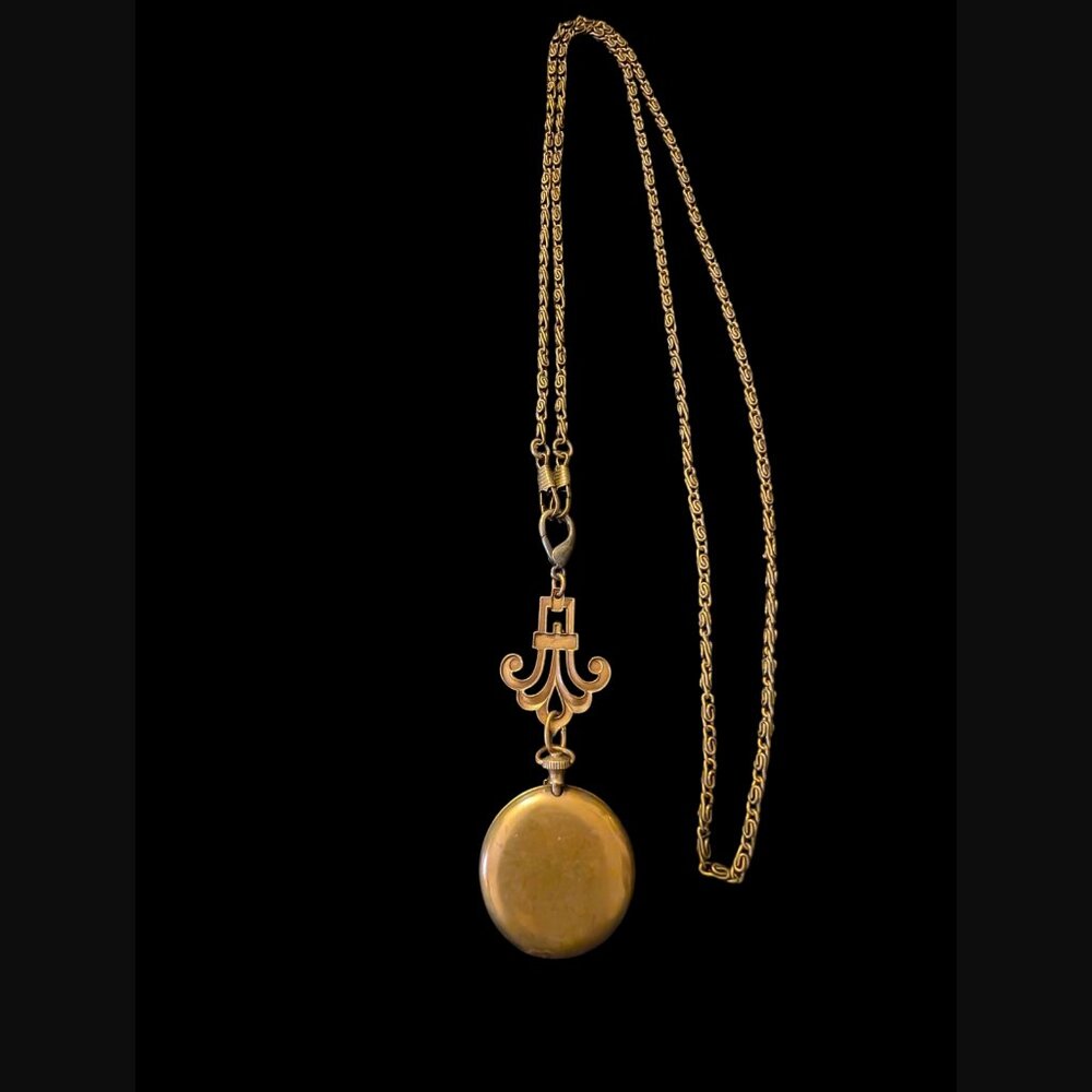 Jan Michaels Oxidized Antiqued Gold Tone Pocket Locket 47" Chain 5.5" Pendant - Picture 3 of 9